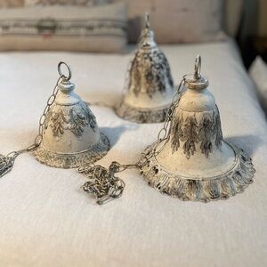 Elegant White Metal Hanging Bells with Chains